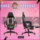 Геймърски стол Galaxia® Pink Edition, изработен от екологична кожа, регулируема ергономична лумбална опора, регулируема възглавница за глава, сгъваема на 165° облегалка, опора за крака, до 140 кг - розово-черно