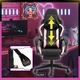 Геймърски стол Galaxia® Pink Edition, изработен от екологична кожа, регулируема ергономична лумбална опора, регулируема възглавница за глава, сгъваема на 165° облегалка, опора за крака, до 140 кг - розово-черно