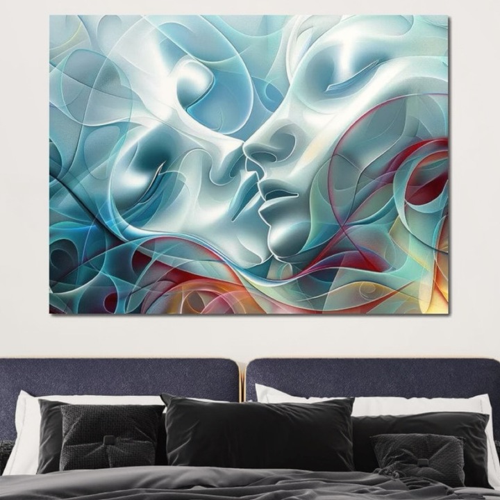 Премиум картина върху платно, LuxCanva® E1004, Преплетени души, 100 X 135 см, 100% памучно платно 400 г/м2, дървена рамка, Флуидност, Връзка, Хармония, Лица, Съюз, Любов, Хол, Ярки цветове