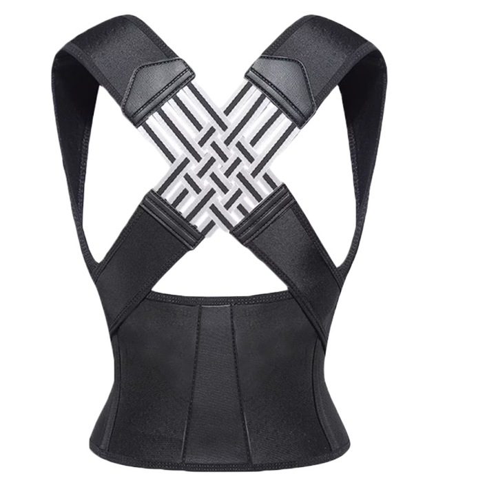 Corector de postura, AjieQaQ, Reglabil, Curea lata, Corector de postura pentru spate, Pentru barbati si femei, Potrivit pentru 60-70 kg, Pentru alinierea si indreptarea coloanei vertebrale, XL, Negru