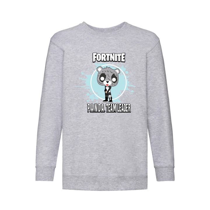 Bluza copii sweatshirt Fortnite Battle Royale PC Epic Games OPT Panda Team Leader, Gri melange
