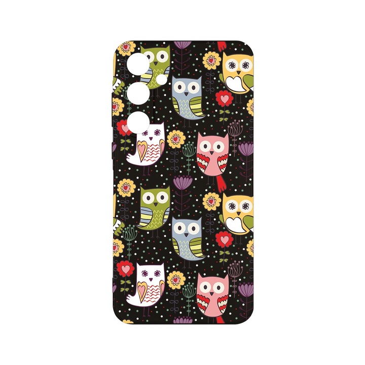 BestCase 0.8mm Slim Szilikon telefontok, kompatibilis modell Samsung Galaxy A16, Owl Pattern, Kamera védő, Fekete, 1923376 B 1437