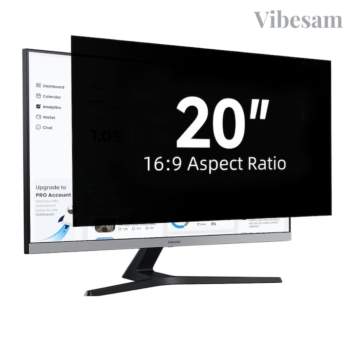 Filtru de confidentialitate pentru monitor,20 inch, dimensiuni 433x271mm, Reducerea luminii albastre, Transparenta ridicata, Rezistent la murdarie, Aprotective UV, Anti-zgaraieturi, Anti-amprenta