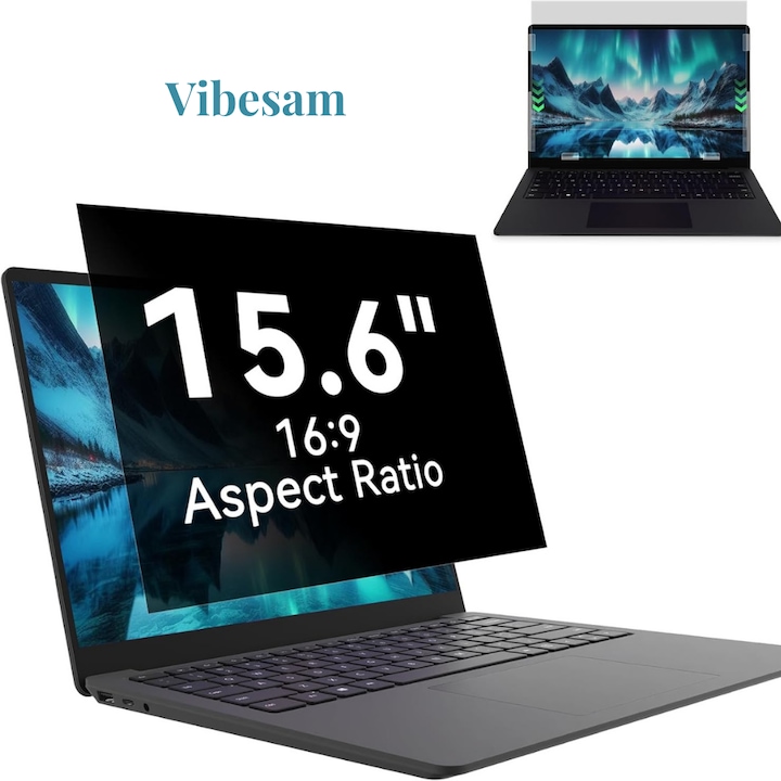 Filtru de confidentialitate pentru monitor,15,6 inch, dimensiuni 345x194mm, Reducerea luminii albastre, Transparenta ridicata, Rezistent la murdarie, Aprotective UV, Anti-zgaraieturi, Anti-amprenta