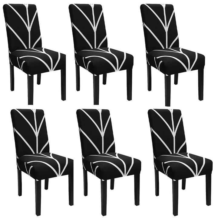 Set 6 huse scaune, YISYNIM, Poliester/Spandex, Negru/Alb