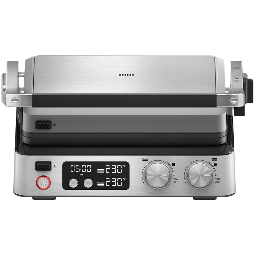 Gratar electric BRAUN MultiGrill CG7044, 2000W, 3 moduri de gătire, 2 zone de gatit cu termostate electronice independente, 2 seturi de plăci detasabile, deschidere 180°, tava scur