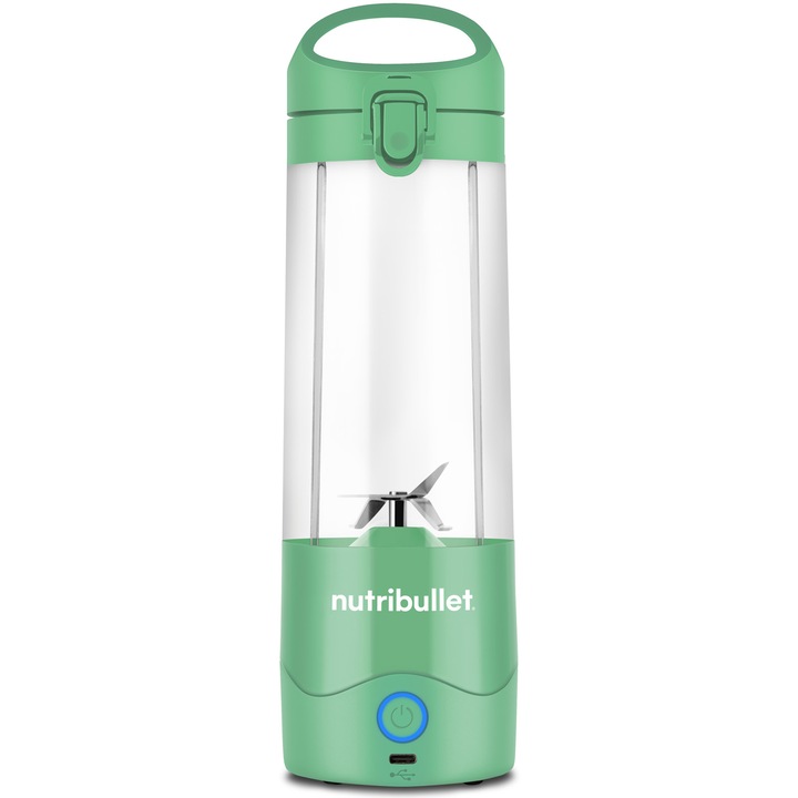 Преносим блендер Nutribullet NBP003LG, Капацитет 475 мл, 15 използвания с едно зареждане, USB-C, Зелен