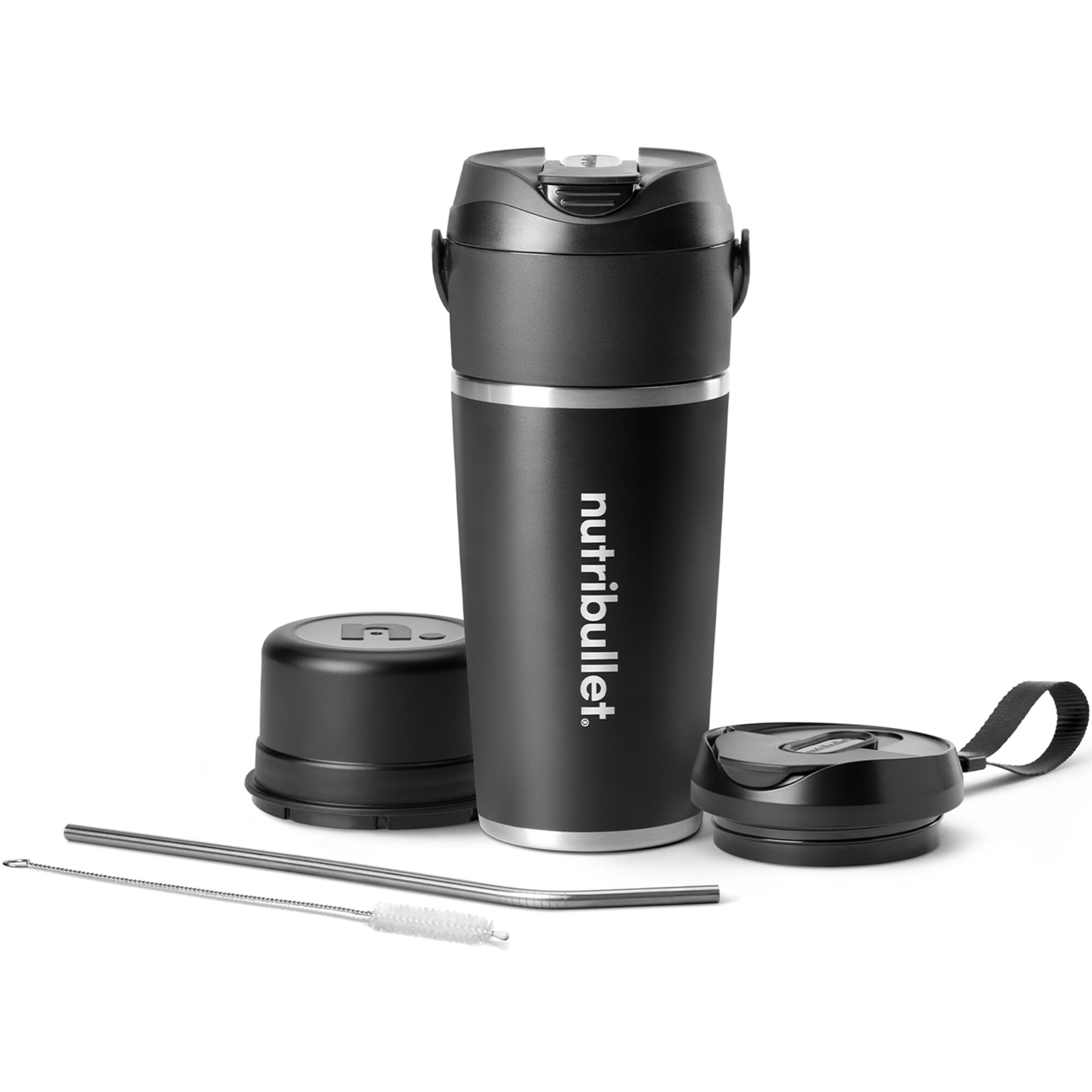 Blender portabil nutribullet Flip NBP016B, cupă otel inoxidabil izolata cu pereti dubli 590 ml, mentinere la rece 24 ore, 14+ utilizari per incarcare, USB-C, Negru