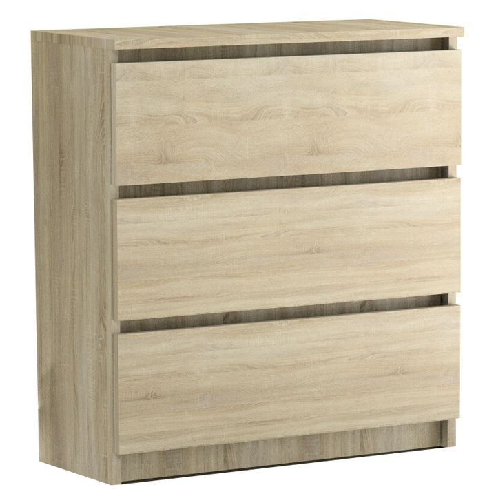 Comoda GINDO RICO, 3 sertare, laminata, 70x77x40cm, culoare Sonoma