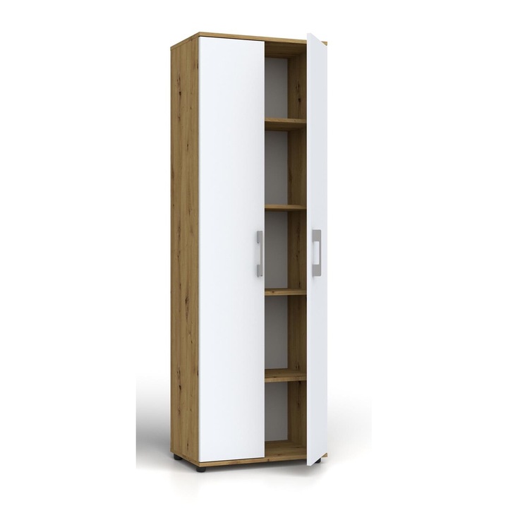 Sifonier Gindo 60 2D, 5 polite, 182x60x32cm, culoare stejar artisan, usi albe