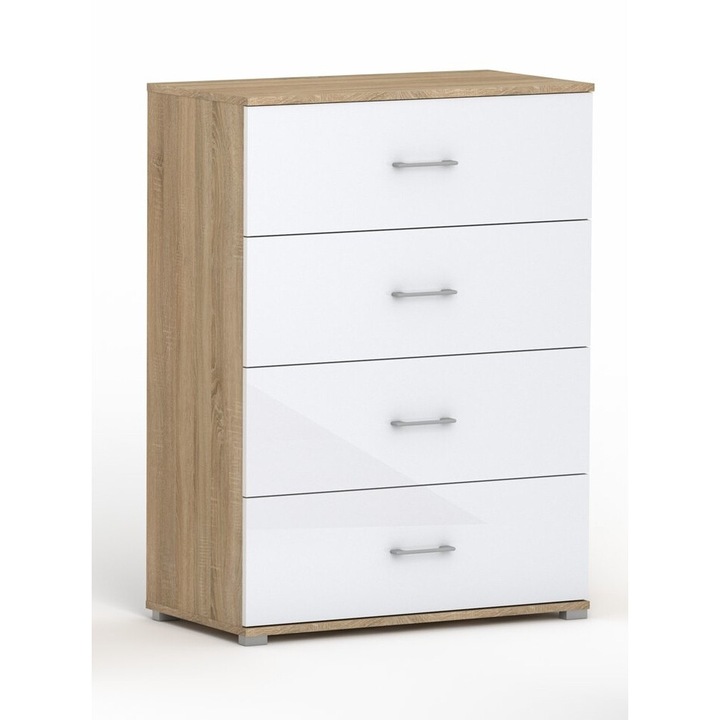 Comoda GINDO POLA 4S, 4 sertare, dimensiuni 110x50-80x40cm, culoare stejar Sonoma, design modern