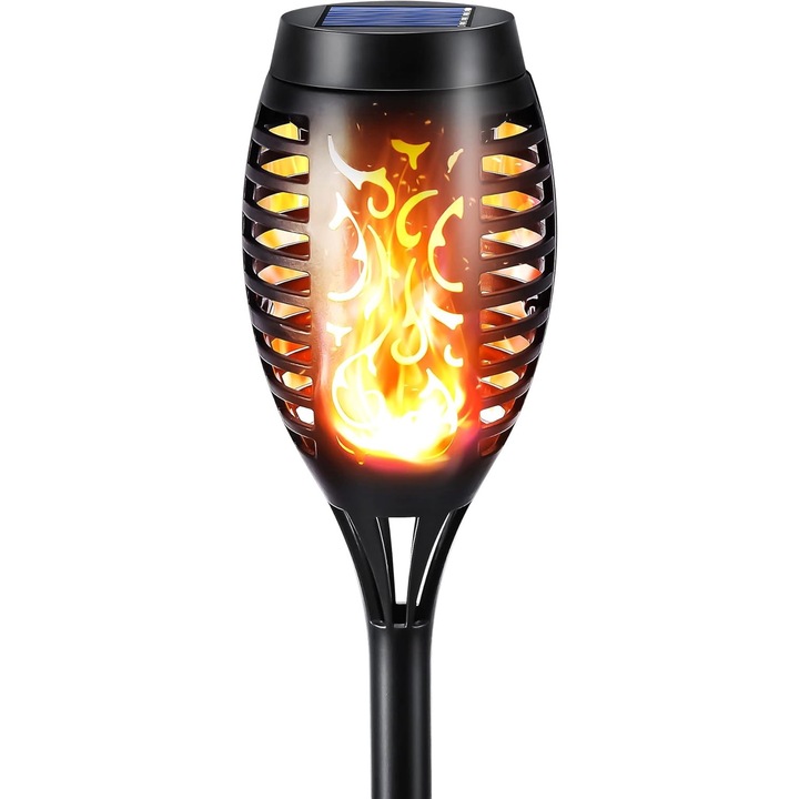 Lampa solara tip torta cu efect de Flacara Selling Depot ®, 52 cm, IP65, ABS Negru