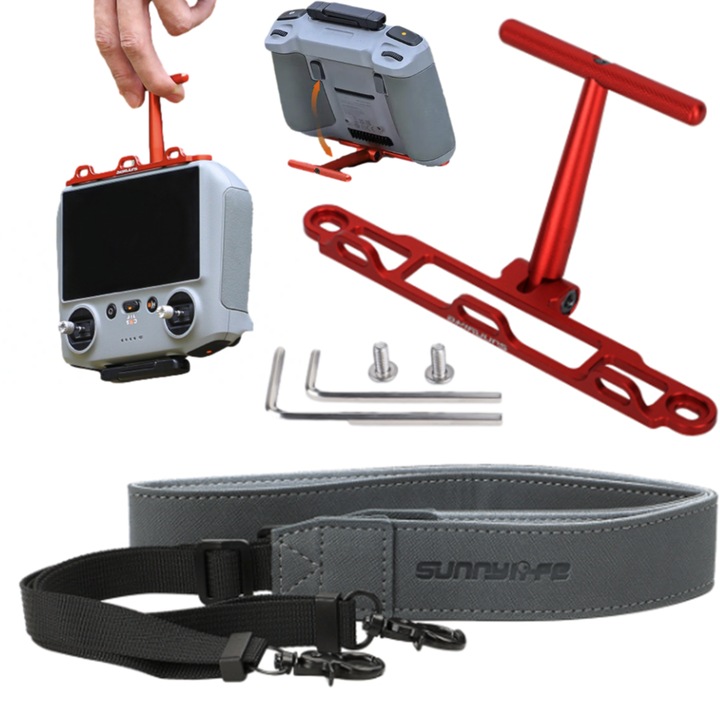 Suport robust din aluminiu, reglabil pentru DJI RC 1 / RC 2 Controller - DJI Mini 3 PRO / 4 PRO etc. - ROSU