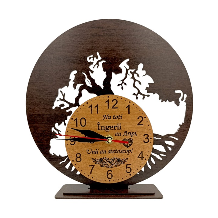 Decoratiune Ceas cu suport, blank pentru licheni naturali stabilizati, cadou personalizat cu mesaj standard pentru Medic/Doctor, 30cm, negru