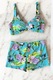 Costum de baie 2 piese, marime mare, slipi tip pantaloni scurti, sutien bustiera, ocean blue flowers, XL