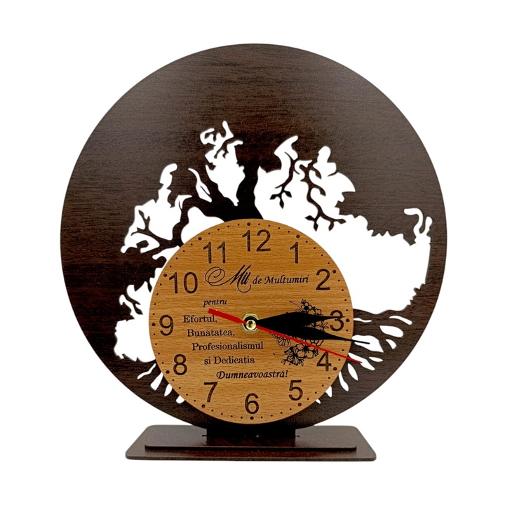 Decoratiune Ceas cu suport, blank pentru licheni naturali stabilizati, cadou personalizat cu mesaj standard pentru Doctor/Profesori/Sef/Director, 25cm, negru