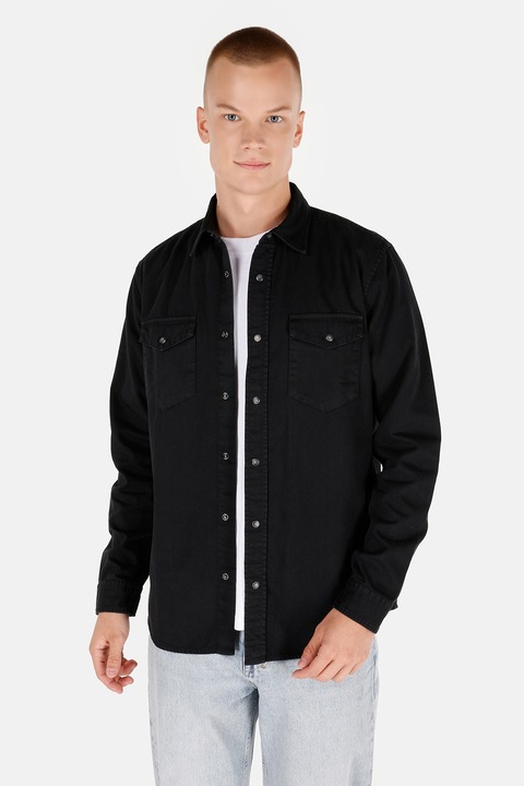 COLIN'S, Camasa de bumbac cu buzunare pe piept, Negru