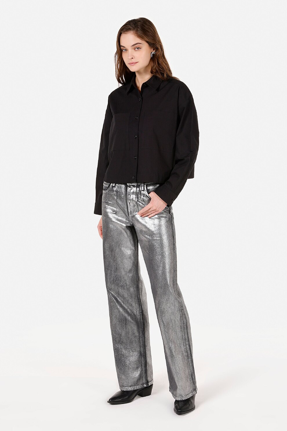 COLIN'S, Camasa cu buzunare pe piept, Negru, XS-S