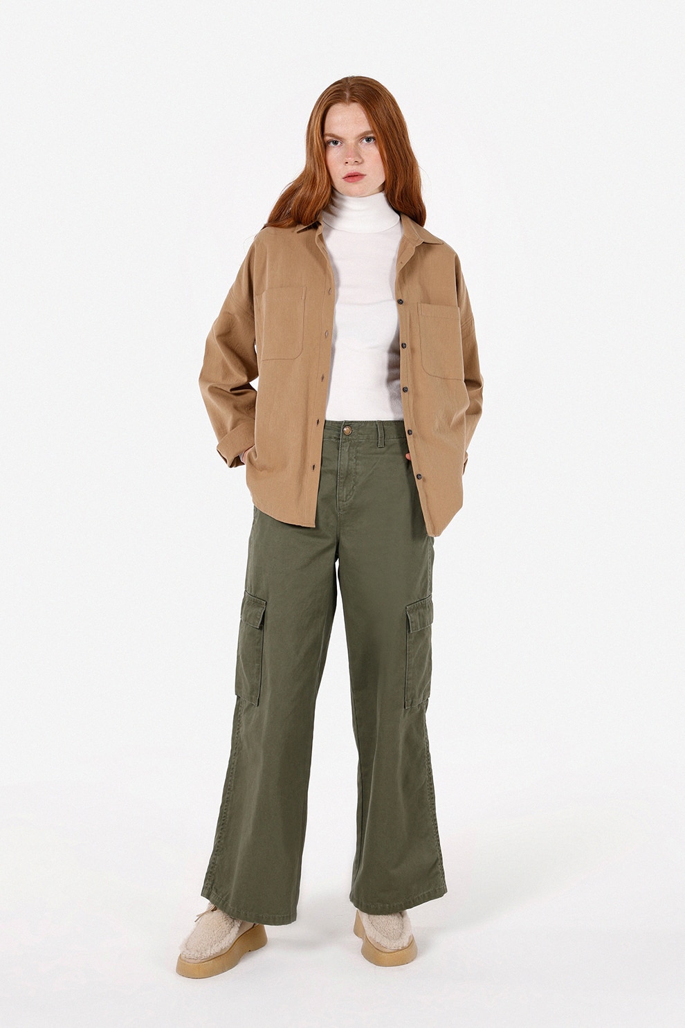 COLIN'S, Camasa relaxed fit din bumbac, Maro camel, M-L