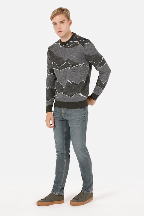 COLIN'S, Pulover de bumbac cu decolteu la baza gatului, Kaki inchis/Gri inchis