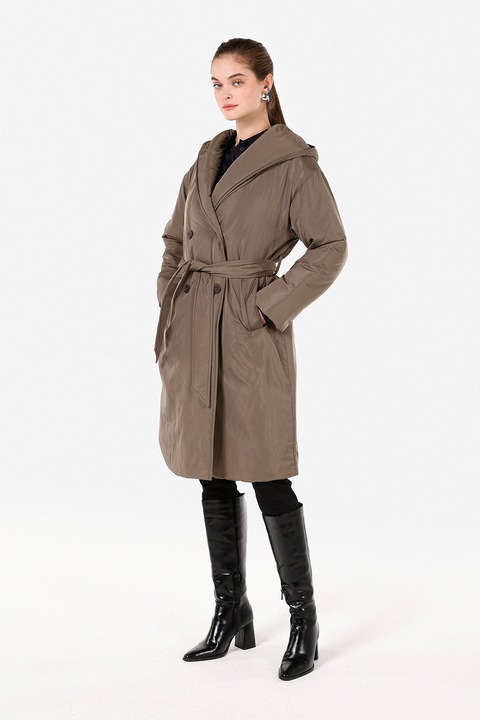 COLIN'S, Palton petrecut cu doua randuri de nasturi si gluga, Maro inchis