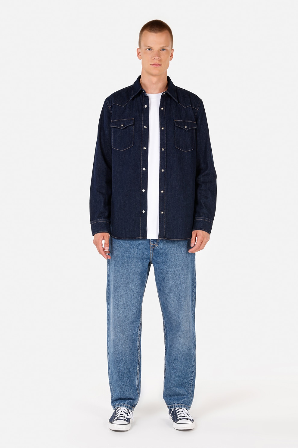 COLIN'S, Camasa de bumbac cu buzunare pe piept, Bleumarin, S