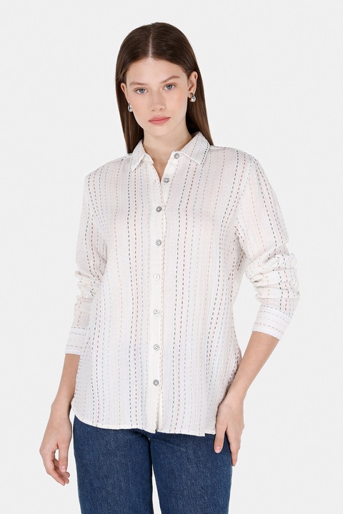 COLIN'S, Camasa de bumbac cu cusaturi decorative, Alb fildes