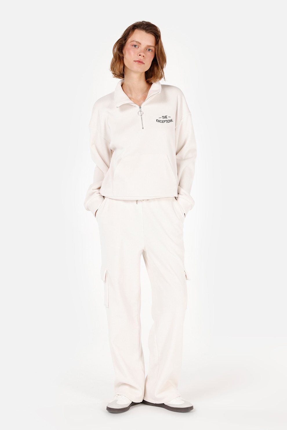 COLIN'S, Pantaloni cargo cu snur in talie, Alb fildes, M