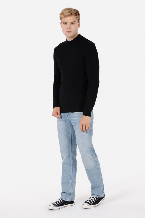 COLIN'S, Pulover regular fit din amestec de bumbac cu decolteu la baza gatului, Negru