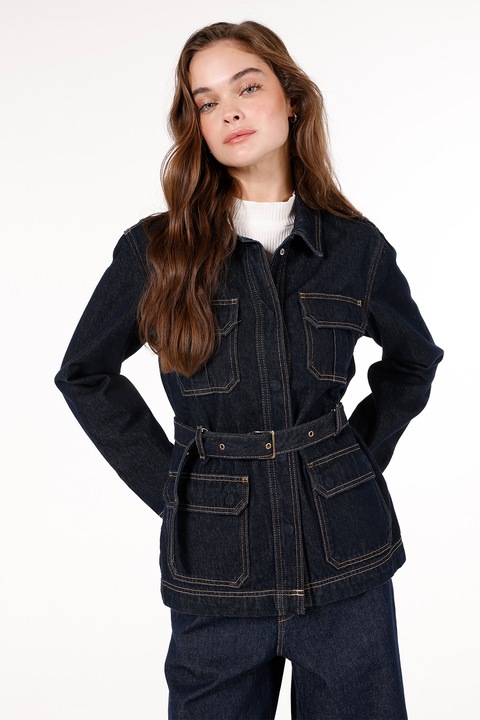 COLIN'S, Jacheta din denim cu cordon in talie, Albastru ultramarin, XS