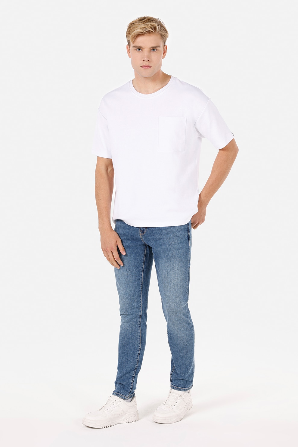 COLIN'S, Blugi slim fit cu aspect decolorat, Albastru deschis, W28-L30