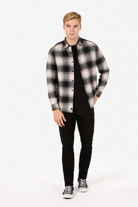 COLIN'S, Camasa cu model in carouri si guler ascutit, Negru/Crem, S