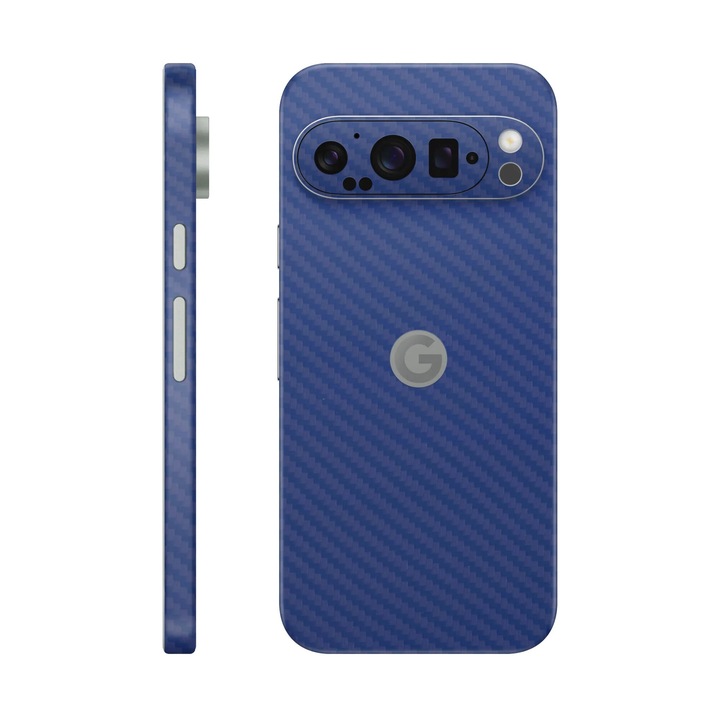 Folie de protectie pentru Google Pixel 9 Pro, Colectia Elegans, Skin Spate cu laterale unite, Carbon Albastru