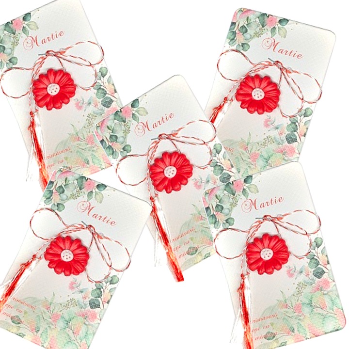Martisor brosa Floare Rosie 5 buc. realizat 100% manual