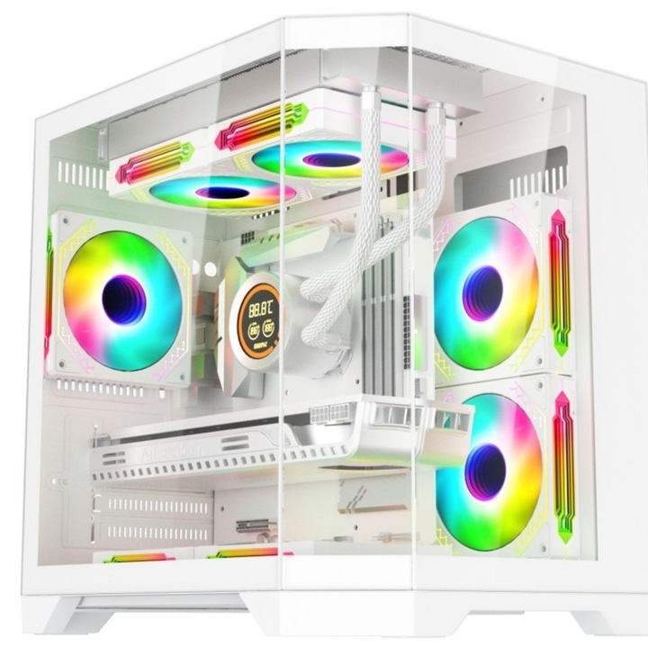Настолен компютър LuxuryCube GAMING PROLIGHT® Intel® i5-12400F 4.4GHz процесор, 32GB RAM DDR4, 1TB SSD, VIDEO Nvidia RTX 4060 8GB, Windows 11 Pro, WiFi, течно охлаждане, бял
