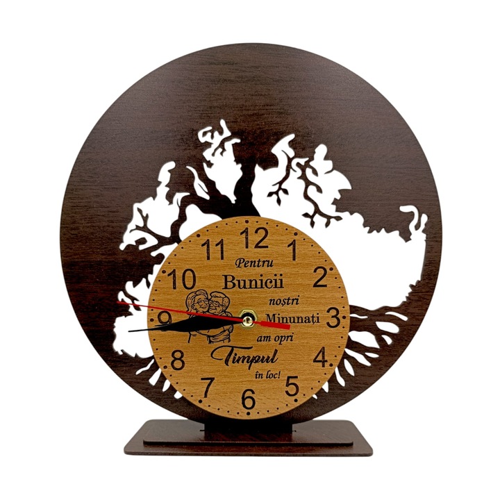 Decoratiune Ceas cu suport, blank pentru licheni naturali stabilizati, cadou personalizat cu mesaj standard pentru "Bunici", 25cm, negru