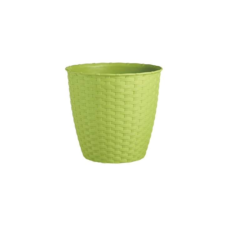 Ghiveci tip ratan, diametru 29 cm, plastic, verde, Stefanplast