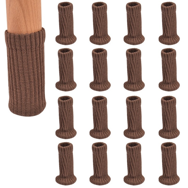 Set 16 protectii pentru picioarele scaunelor, YISYNIM, elasticitate ridicata, culoare maro, 7x4cm