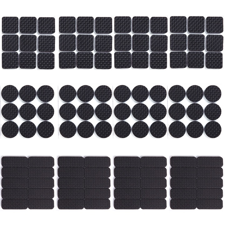 Мебелни протектори за крака, YISYNIM, комплект от 112 части, самозалепващи се, черни, различни форми