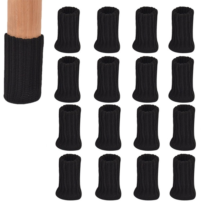 Set 16 protectii pentru picioare de scaun, YISYNIM, elasticitate ridicata, negru, 7x4cm