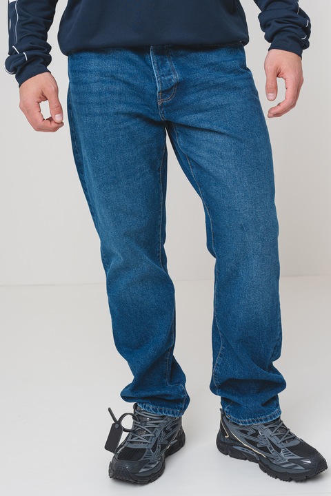 Only & Sons, Gombos straight fit pamut farmernadrág, Sötétkék, W30-L32