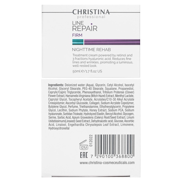 Crema de noapte regeneratoare Christina Line Repair Firm, 50ml, usor de absorbit, cu extracte vegetale, pentru piele matura