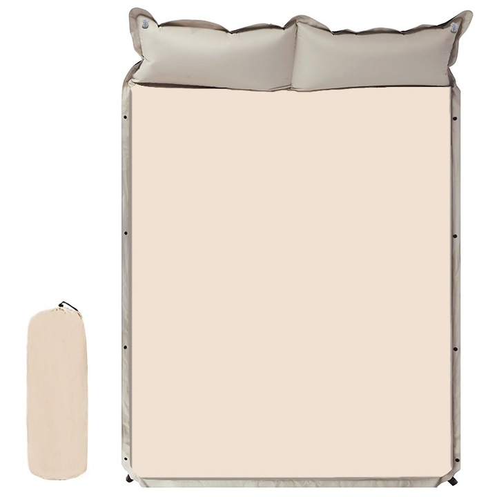 Двоен къмпинг матрак, YISYNIM, самонадуваем, с възглавница, 190x132x3см, кремав