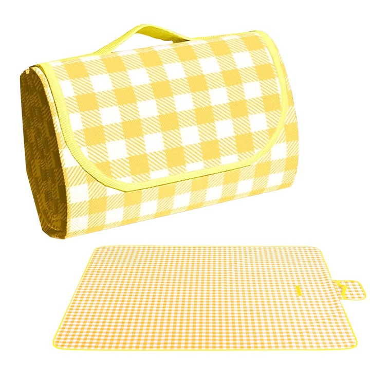 Одеяло за пикник, YISYNIM, водоустойчиво, сгъваемо, 1,5x2м, жълто, за 3-4 човека