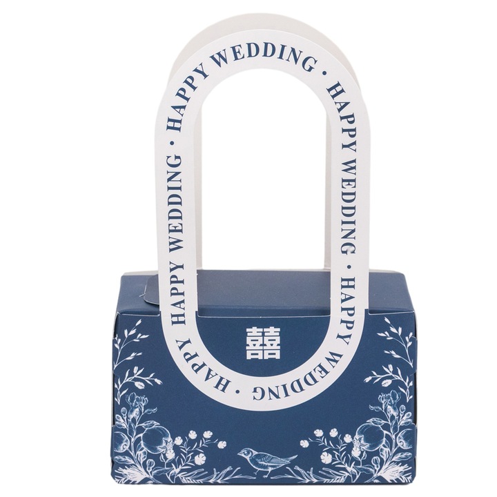 Cutie model floral cu maner si mesaj Happy wedding - albastru (set 25 buc) - 10x6x5cm, Createur