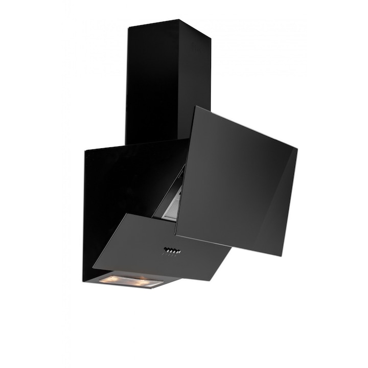 Hota decorativa Exquisit, latime 30 cm, putere de absorbtie 392 m³/h, 3 trepte de viteze, panou de control touch, iluminare LED 7 culori, functie de recirculare si evacuare a aerului, filtru de carbon, timer, negru