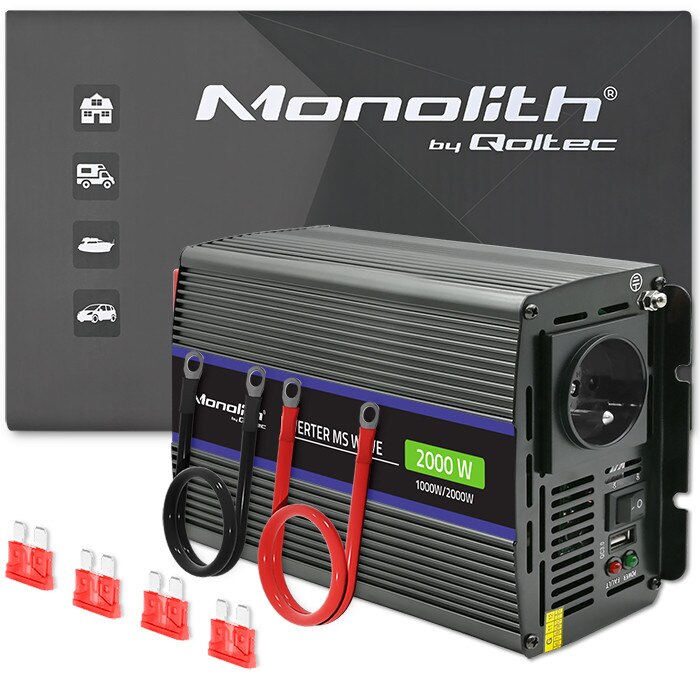 Convertor de tensiune, Qoltec, Monolith 2000 MS Wave, 12V la 230V