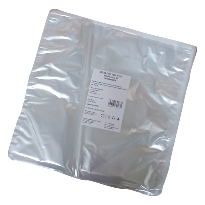 Pungi vidat/vacuum netede, pentru masini de vidat cu camera, 400X400 mm, grosime 65 microni, transparente, set 500 bucati