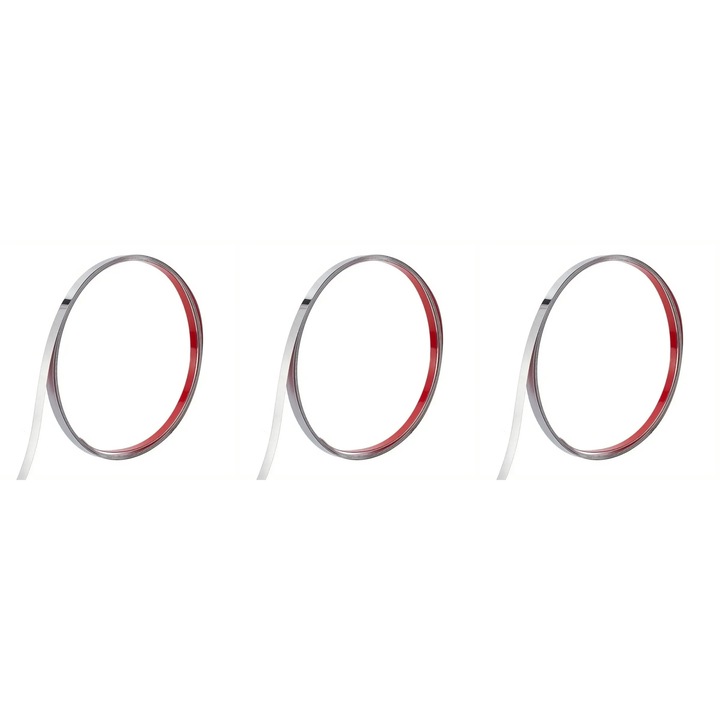 Set 3 Benzi Decorative Autoadezive din Otel Inoxidabil Nichelat, ARGINTIU - 1 cm latime x 500 cm lungime, Rezistenta la Apa pentru Pereti si Mobila