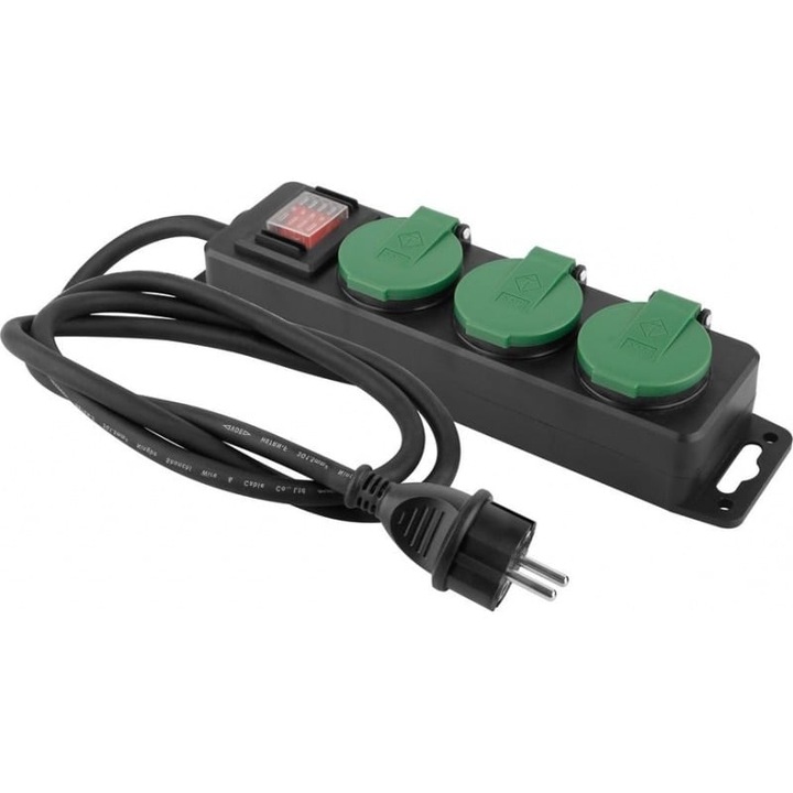 Prelungitor de exterior cu intrerupator si 3 prize, lungime 8 m, max 3680 W/16 A